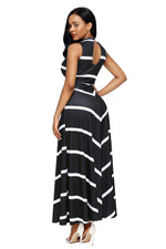 Black V Neck Cut out Back Printed Maxi Dress