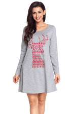 Geometric Snowflake Reindeer Grey Christmas T-shirt Dress