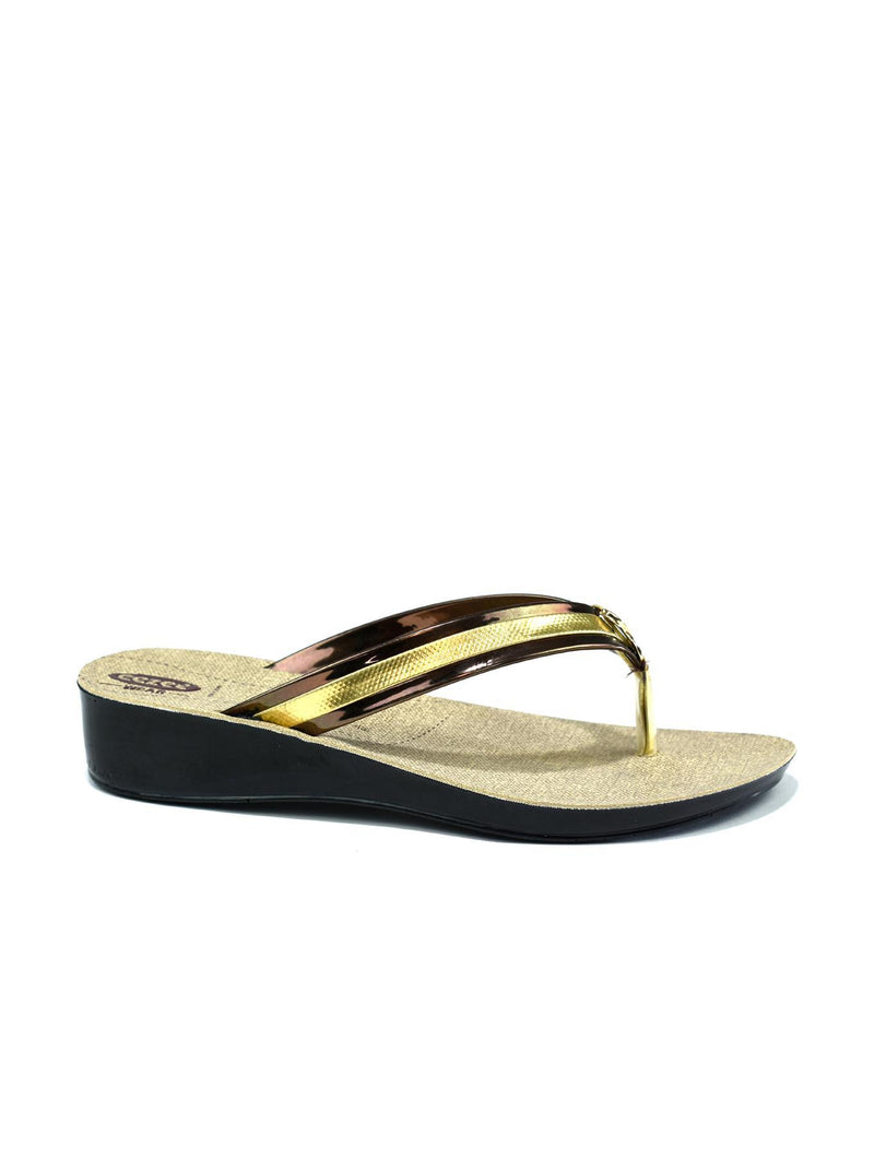 Bronze-Gold-Bronze Flip Flop