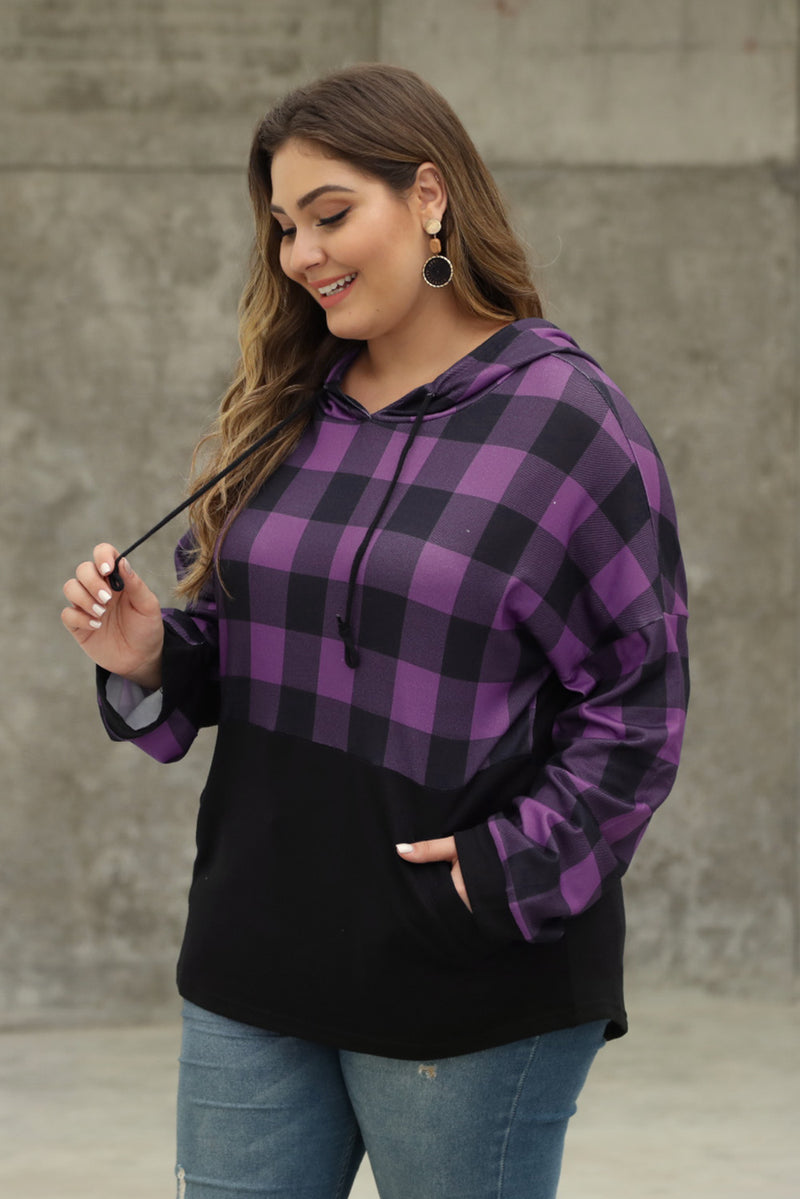 Purple Plaid Patchwork Plus Size Hoodie