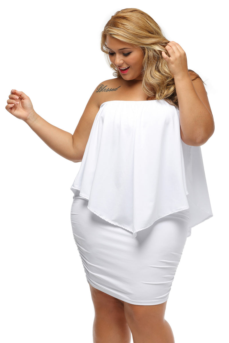 Plus Size Multiple Dressing Layered White Mini Poncho Dress