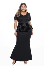 Sequin Peplum Waist Plus Size Gown