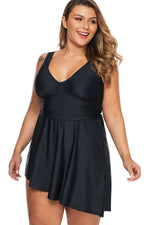 Black Plus Size V Neck Skater Swimdress Swimwear