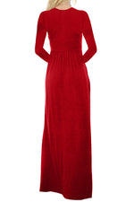 Red Long Sleeve Button Down Casual Maxi Dress