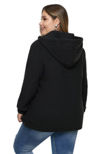 Black Zip Neck Drawstring Plus Size Hoodie