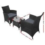 Gardeon 3 Piece Wicker Outdoor Furniture Set - Black