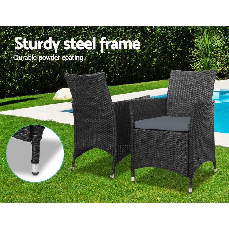 Gardeon 3 Piece Wicker Outdoor Furniture Set - Black