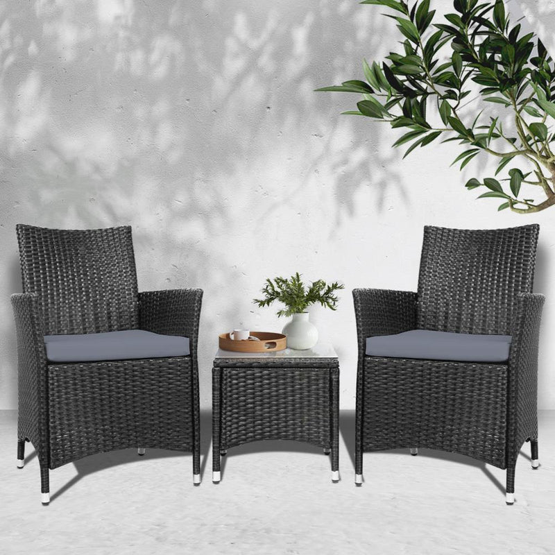 Gardeon 3 Piece Wicker Outdoor Furniture Set - Black