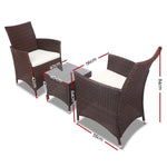 Gardeon 3 Piece Wicker Outdoor Furniture Set - Brown