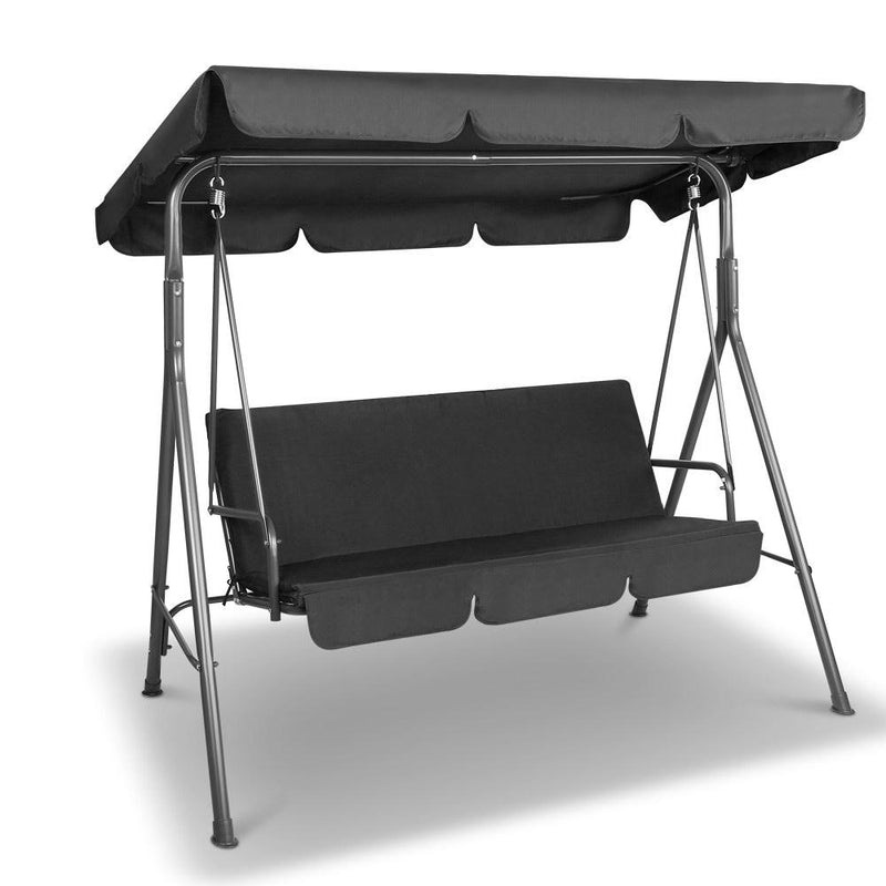 Gardeon 3 Seater Outdoor Canopy Swing Chair - Black