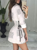 Letter print high waist bandage short shirt dress