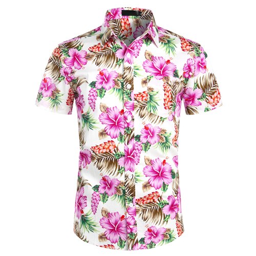 Mens Shirts Summer Floral Print Beach Hawaiian Shirt