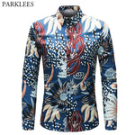 Flower Print Slim Fit Shirt Men Autumn New Long Sleeve