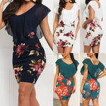 Women Summer Ruffle Sleeve Print Floral Sexy Slim