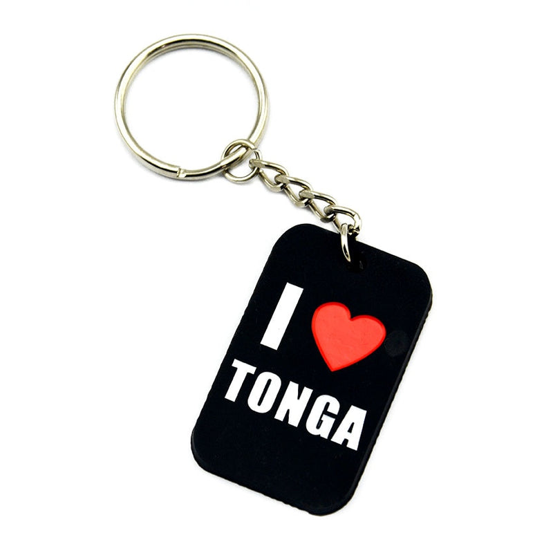 1PC I Love Tonga Silicone Dog Tag Keychain