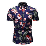 White Floral Print Hawaiian Shirt Men