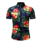 White Floral Print Hawaiian Shirt Men