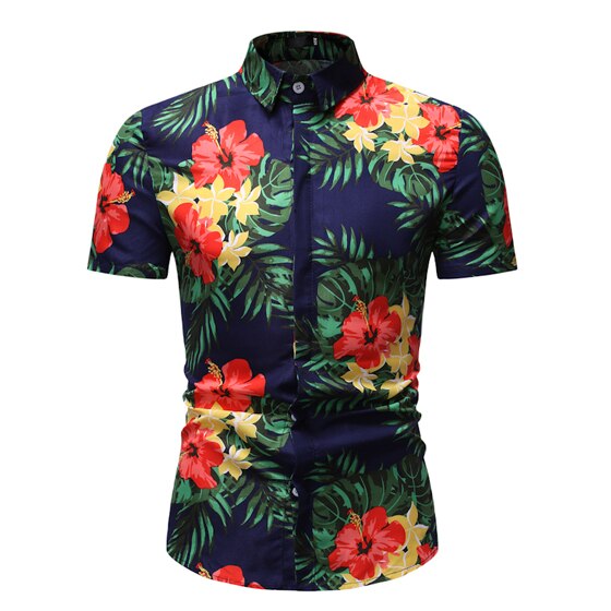 White Floral Print Hawaiian Shirt Men