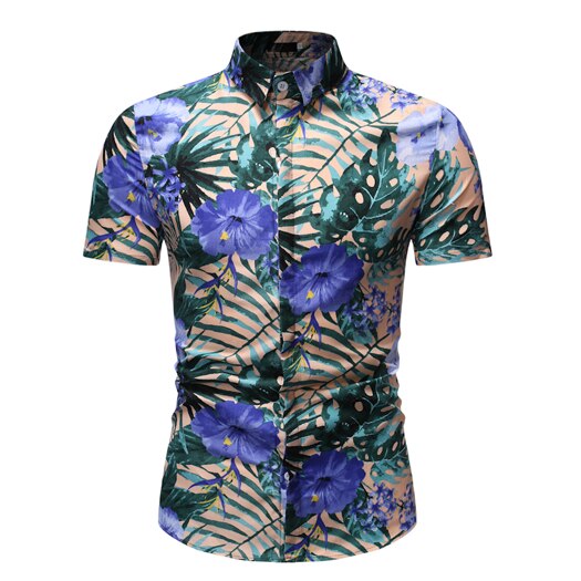 White Floral Print Hawaiian Shirt Men