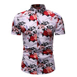 White Floral Print Hawaiian Shirt Men