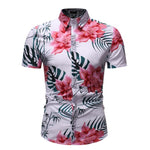 White Floral Print Hawaiian Shirt Men