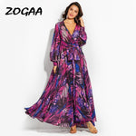 Long Sleeve Dress Purple Tropical Beach