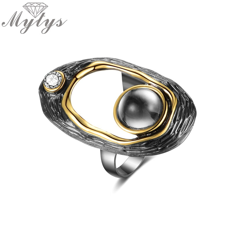 Black Gun Hollow Design Old Vintage Ring Black Pearl