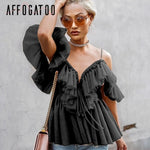 Elegant ruffle strap mesh summer blouse shirt