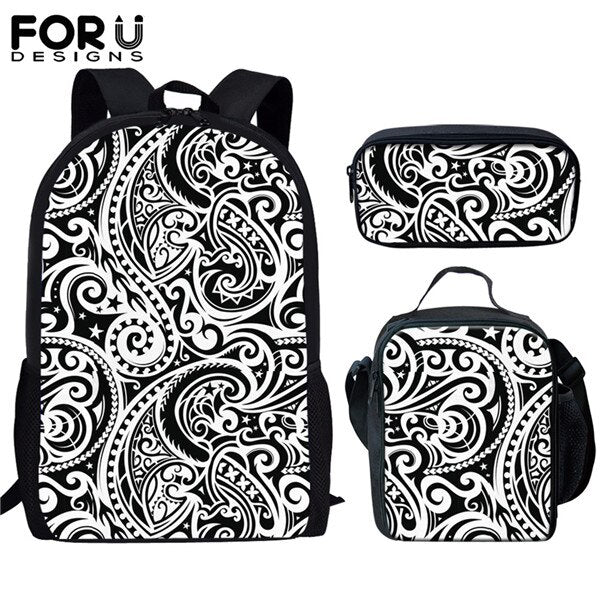 FORUDESIGNS Polynesian Traditional Tribal Print 3pcs Primary Kids School Bags Set Children School Backpack Satchel Shoulder Bags