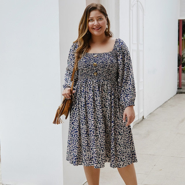 2019 autumn winter plus size floral dress for women