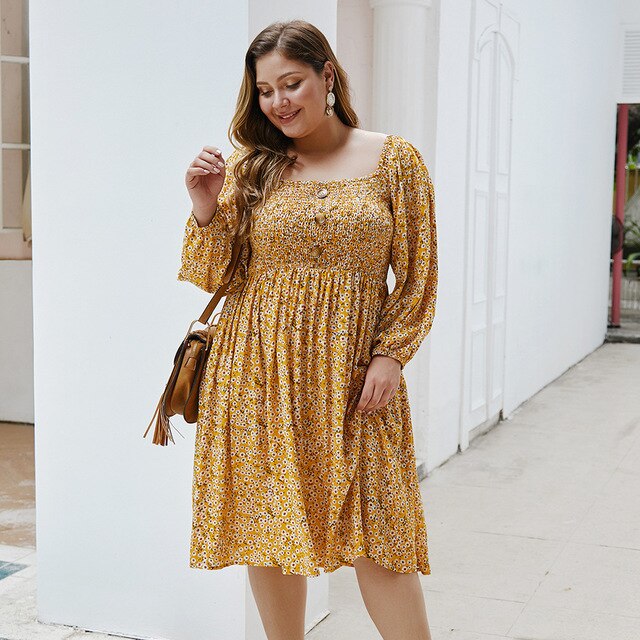 2019 autumn winter plus size floral dress for women