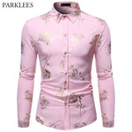 Gold Rose Floral Print Shirt Men Brand New Mens Steampunk