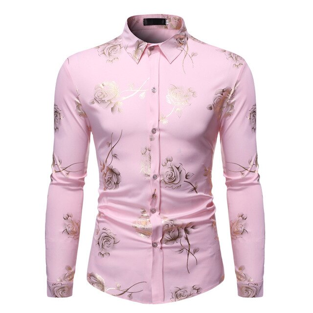 Gold Rose Floral Print Shirt Men Brand New Mens Steampunk