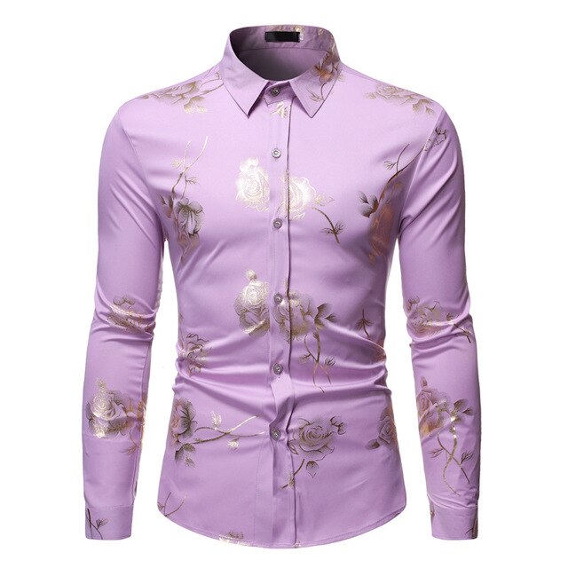 Gold Rose Floral Print Shirt Men Brand New Mens Steampunk