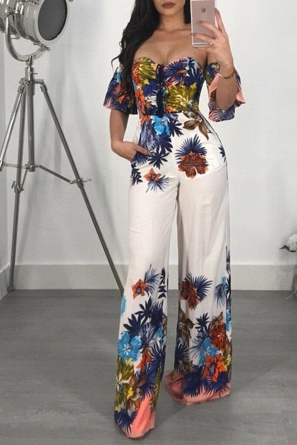 Sexy Strappy Floral Jumpsuits Women Clubwear