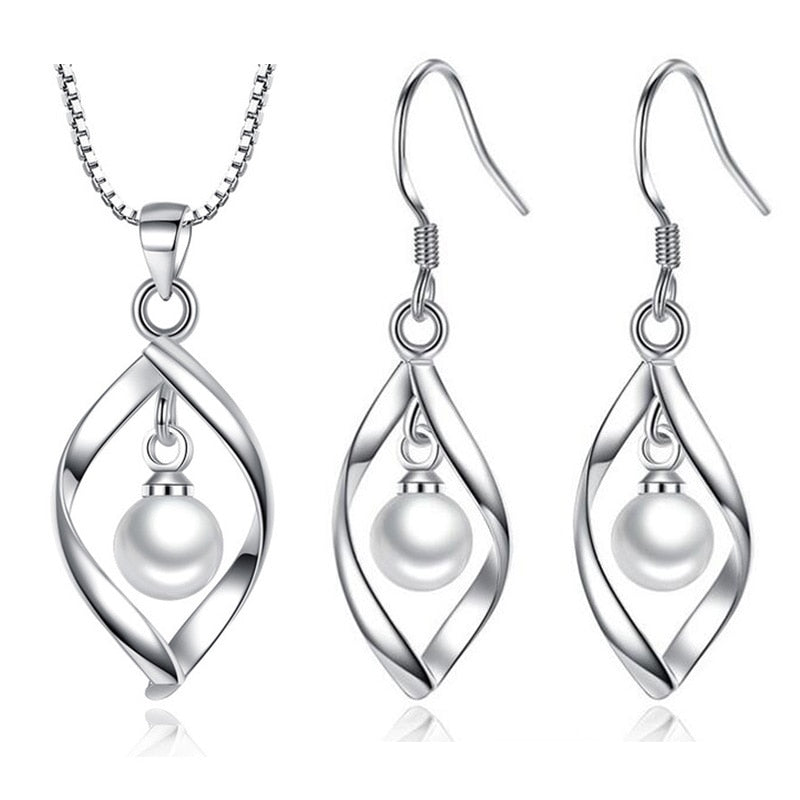 925 Sterling Silver Fashion Temperament Torsion Pearl Wedding  set