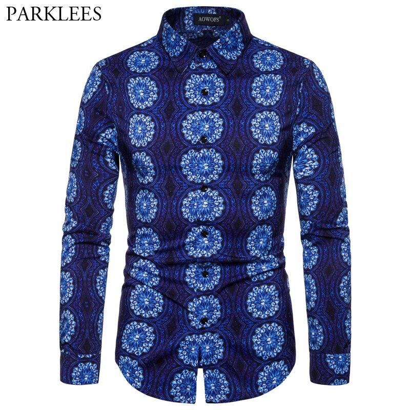 Blue Trippy Mandala Print Stylish Shirt Men