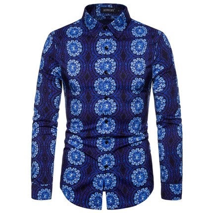 Blue Trippy Mandala Print Stylish Shirt Men