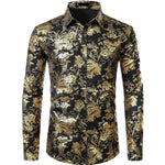 White Shirt Men Shiny Bronzing Floral Mens Shirts