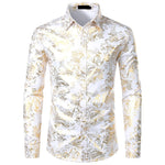 White Shirt Men Shiny Bronzing Floral Mens Shirts