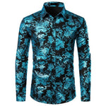 Purple Mens Floral Bronzing Shirt Men Shiny Flower Men