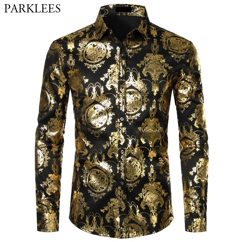 Shiny Floral Bronzing Men Shirt Nightclub