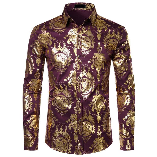 Shiny Floral Bronzing Men Shirt Nightclub