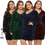 Long Sleeves V Neck Sequin Dress