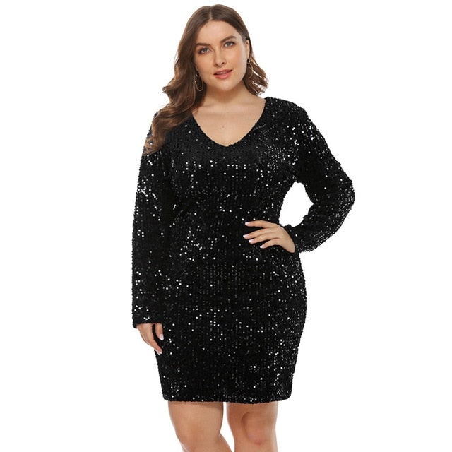 Long Sleeves V Neck Sequin Dress