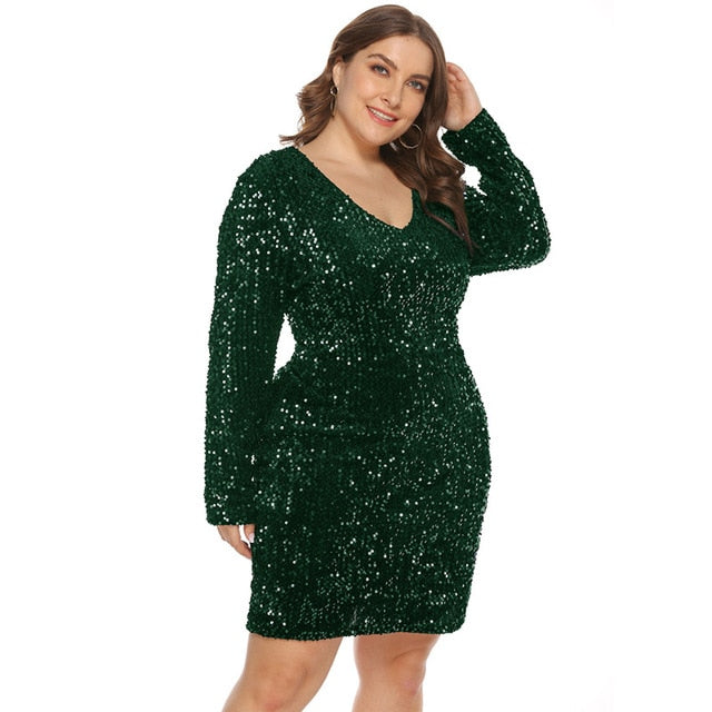 Long Sleeves V Neck Sequin Dress