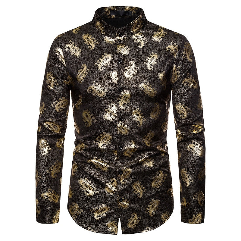 Steampunk Paisley Floral Gold Bronzing Mens Dress Shirt