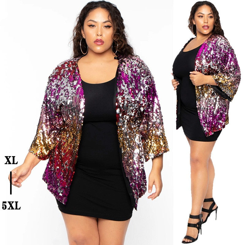 Women Large Size Big  4xl 5xl Sequin Coat