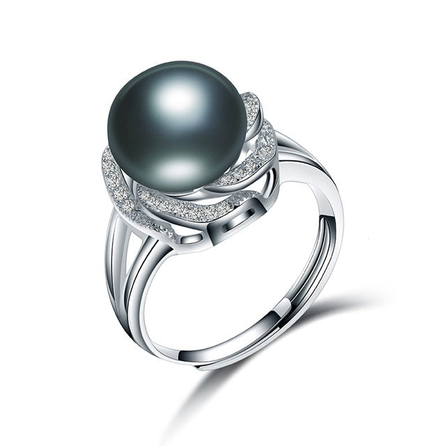 Real Natural Black Pearl Ring For Women,Fashion Jewelry 7-12 mm