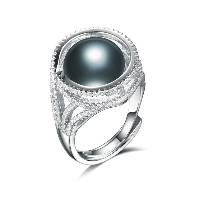 Real Natural Black Pearl Ring For Women,Fashion Jewelry 7-12 mm